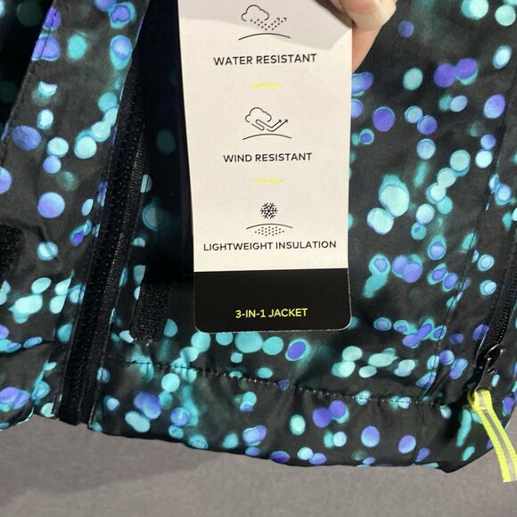 champion girls puffer jacket xs rain small black blue polka dot thick - Picture 3 of 10